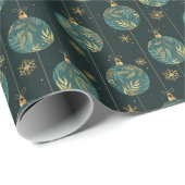 Kerstballen Sneeuwvlokken Gouden Loof Bladeren Cadeaupapier (Rol Hoek)