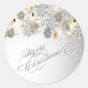 Kerstballen,Sneeuwvlokken,Lichten, Prettig Kerstfe Ronde Sticker