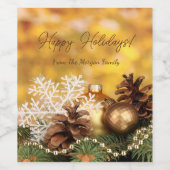 kerstballen Snowflake Pine Cones Wijn Etiket (Enkel label)