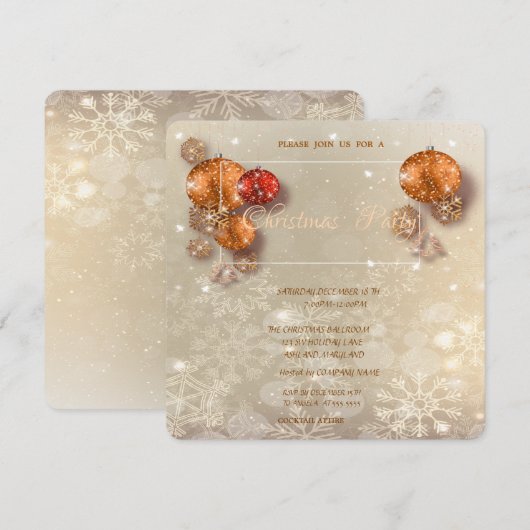 Kerstballen, Snowflakes, Corporate Party Kaart (Voorkant / Achterkant)