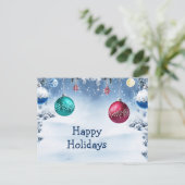 Kerstballen Snowy Holiday Briefkaart (Staand voorkant)