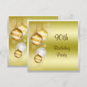 Kerstballen & Sterren 90ste Verjaardag Kaart (Voorkant / Achterkant)