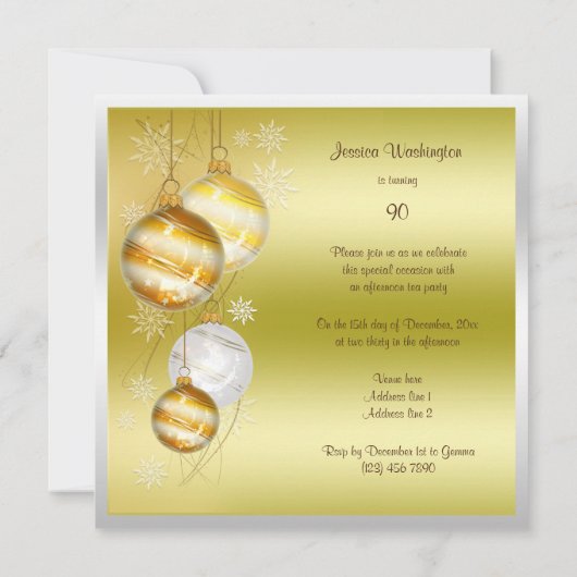 Kerstballen & Sterren 90ste Verjaardag Kaart (Achterkant)