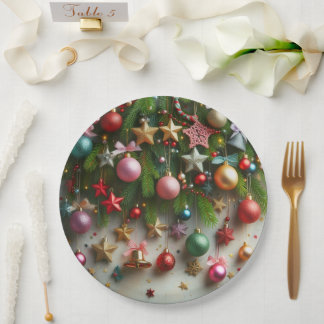 Kerstballen, sterren en klokken papieren bordje