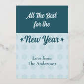 Kerstballen sterren sneeuwvlok foto's blauw folie feestdagenkaart (Achterkant)