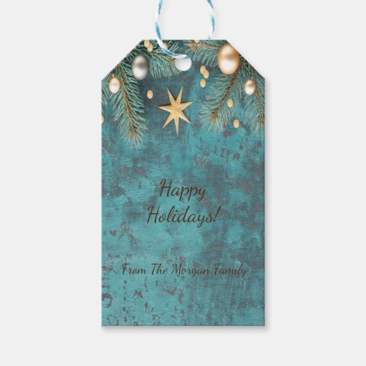 Kerstballen Sterren Takken Vintage Cadeaulabel (Voorkant)