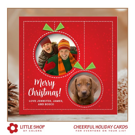 Kerstballen Twee Foto Plat Kerstkaart