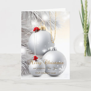 Kerstballen Zilveren Boom Branches Corporate Feestdagen Kaart