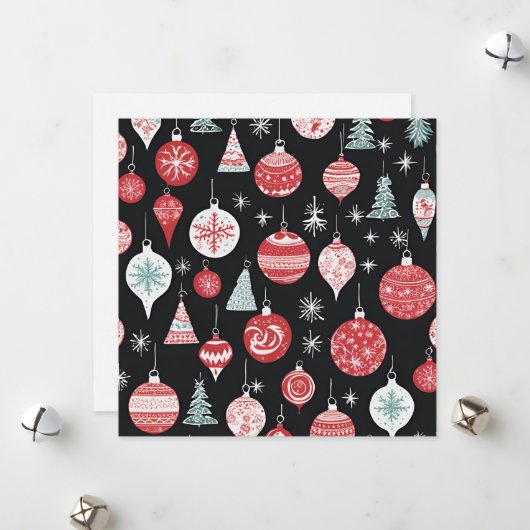 Kerstballen Zwart Feestdagenkaart (Voorkant / Achterkant in situ)