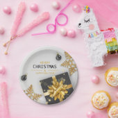 kerstballen Zwarte cadeaudoos Gold Snowflakes Papieren Bordje (Feest)