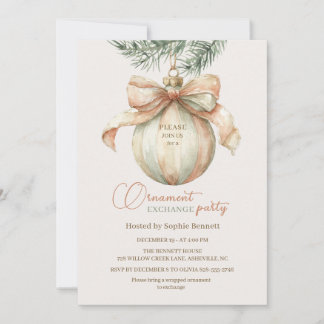 Kerstballenruilparty met vintage boogornament kaart