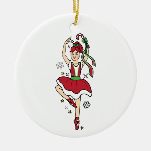 Kerstballerina met snoepriet keramisch ornament (Voorkant)