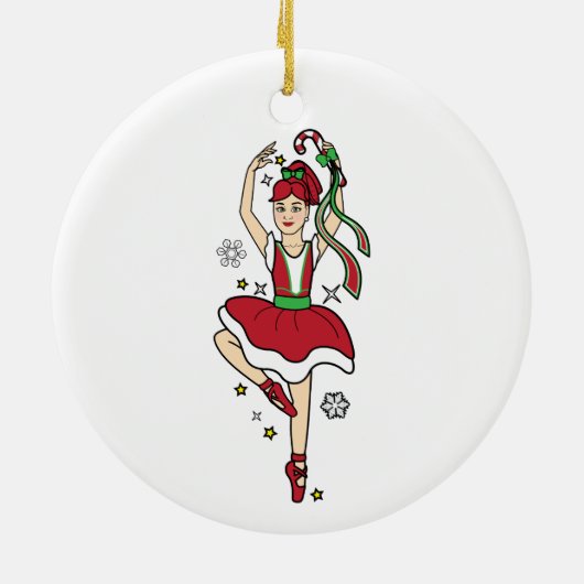 Kerstballerina met snoepriet keramisch ornament (Achterkant)