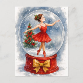 Kerstballerina Sneeuwbol Ansichtkaart Feestdagenkaart