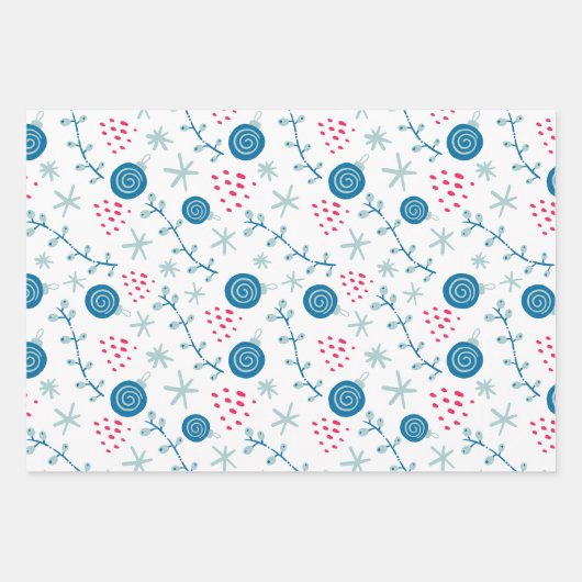 Kerstballetjes blauwe set van 3 inpakpapier vel (Voorkant)