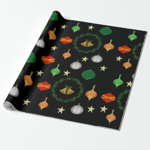 Kerstballetjes, krans en klokken cadeaupapier