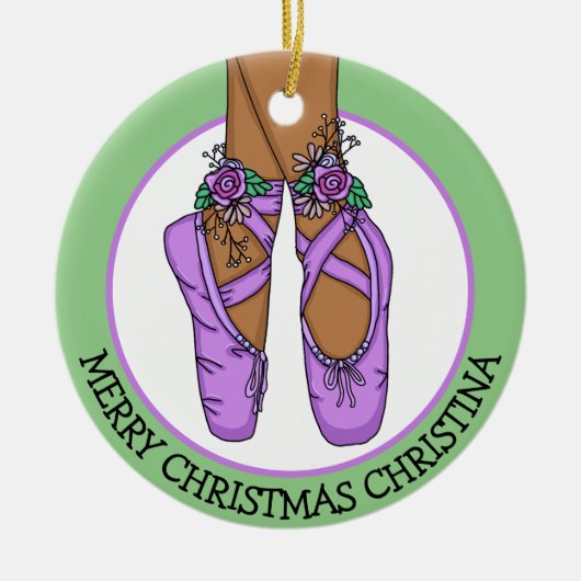 Kerstballetslippers, speciaal aangepast keramisch ornament (Voorkant)