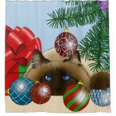 Kerstbalornament Siamees Kat Grappig Douchegordijn (Voorkant)