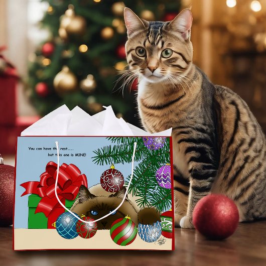 Kerstbalornament Siamees Kat Grappig Groot Cadeauzakje