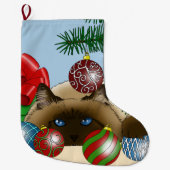 Kerstbalornament Siamees Kat Grappig Grote Kerstsok (Voorkant)