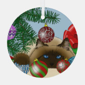 Kerstbalornament Siamese Kat Grappig Glas Ornament (Achterkant)