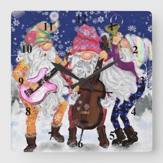 kerstband - Happy Song Vierkante Klok (Voorkant)
