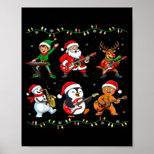 Kerstband Kerstman Elf Rendier Gitaar Rock En Poster