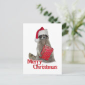 Kerstbandit Raccoon met Cadeau Feestdagenkaart (Staand voorkant)