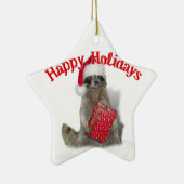 Kerstbandit Raccoon met Cadeau Keramisch Ornament (Rechts)