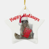 Kerstbandit Raccoon met Cadeau Keramisch Ornament (Achterkant)