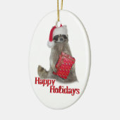 Kerstbandit Raccoon met Cadeau Keramisch Ornament (Links)