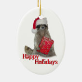Kerstbandit Raccoon met Cadeau Keramisch Ornament (Achterkant)