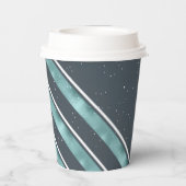 Kerstbandpatroon Blauwgroen/wit ID862 Papieren Bekers (Achterkant)