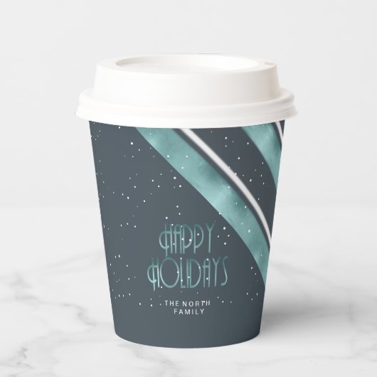 Kerstbandpatroon Blauwgroen/wit ID862 Papieren Bekers (Voorkant)