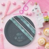 Kerstbandpatroon Blauwgroen/wit ID862 Papieren Bordje (Feest)