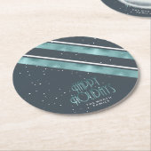 Kerstbandpatroon Blauwgroen/wit ID862 Ronde Kartonnen Onderzetter (Gebogen)