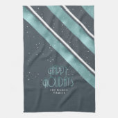 Kerstbandpatroon Blauwgroen/wit ID862 Theedoek (Verticaal)