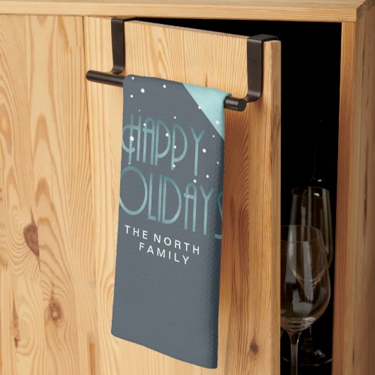 Kerstbandpatroon Blauwgroen/wit ID862 Theedoek (Derde Gevouwen)