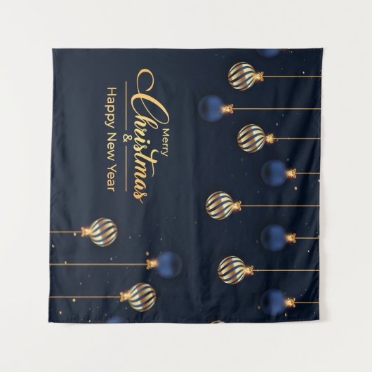 kerstbanner blauw gouddecoratie wandkleed (Voorkant (horizontaal))