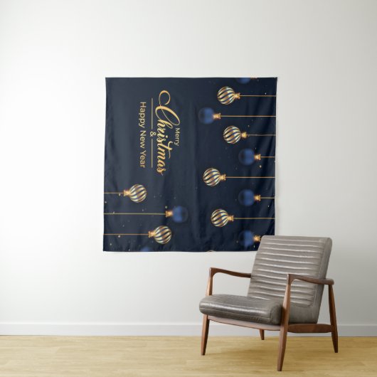 kerstbanner blauw gouddecoratie wandkleed (In Situ (horizontaal))
