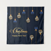 kerstbanner blauw gouddecoratie wandkleed (Voorkant)