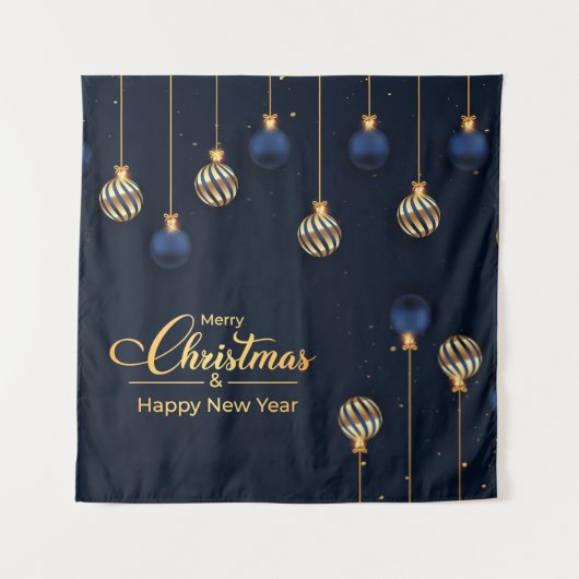 kerstbanner blauw gouddecoratie wandkleed (Voorkant)