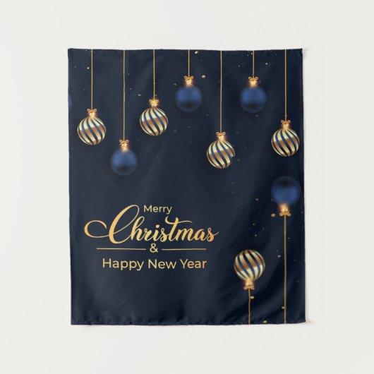 kerstbanner blauw goudversiering begroet wandkleed (Voorkant)