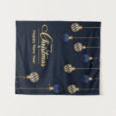 kerstbanner blauw goudversiering begroet wandkleed (Voorkant (horizontaal))