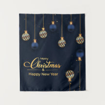 Kerstbanner blauwe gouden decoraties groet
