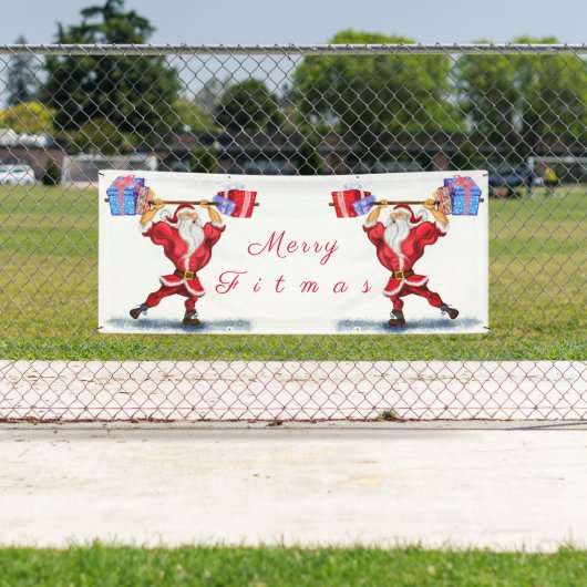 kerstbanner Bodybuilder kerstman met cadeaus Spandoek (Insitu)