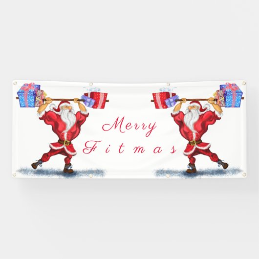 kerstbanner Bodybuilder kerstman met cadeaus Spandoek (Horizontaal)