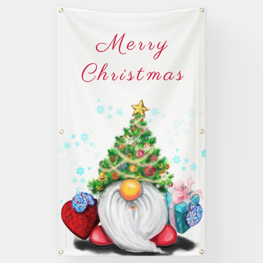 kerstbanner Happy Gnome met cadeaus Spandoek (Verticaal)