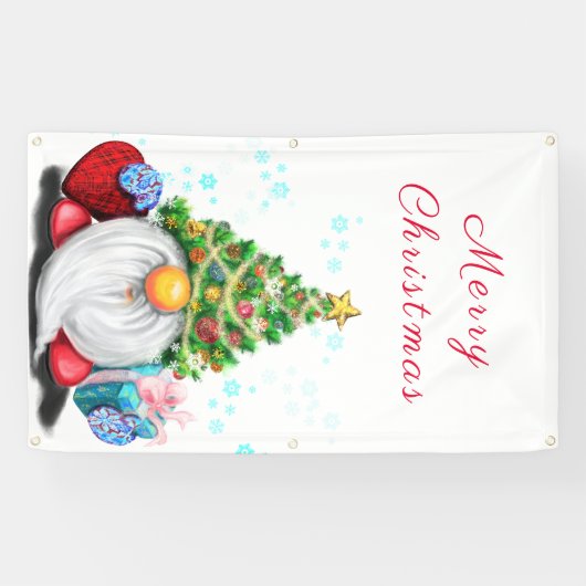 kerstbanner Happy Gnome met cadeaus Spandoek (Horizontaal)