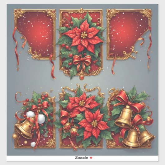 Kerstbanners met Poinsettia's Sticker (Vel)